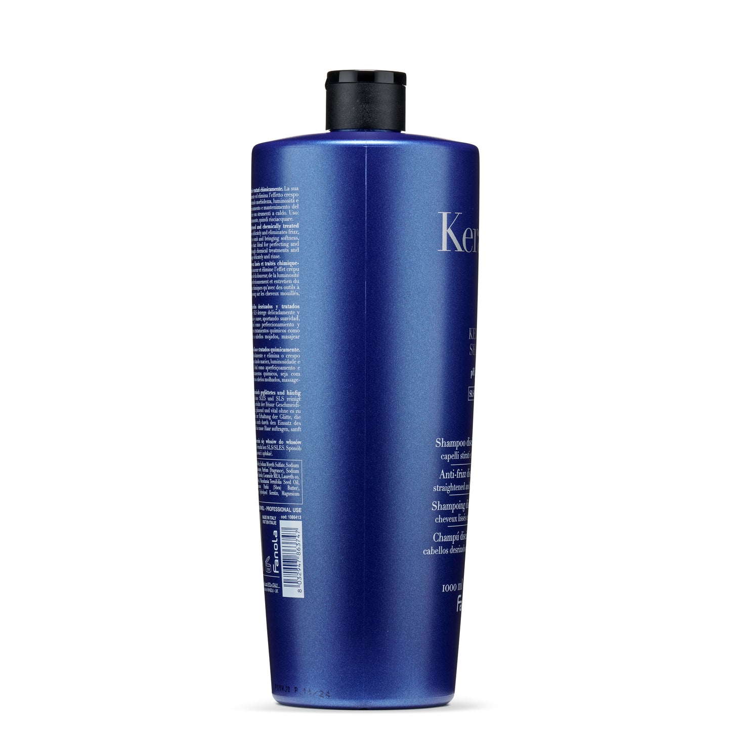 Blue 1000ml anti-frizz shampoo for straightened hair, professional use, made in Italy