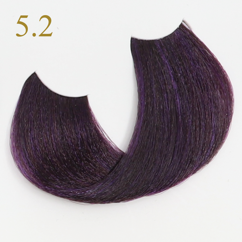 Deep purple hair swatch shade 5.2, vibrant violet tone for beauty coloring
