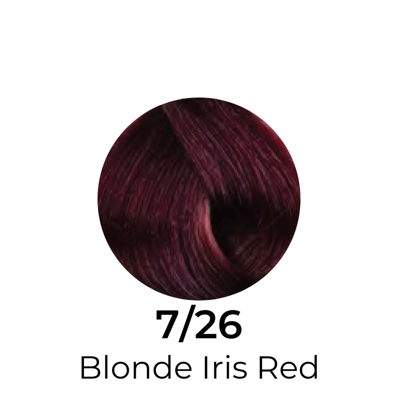 7/26 Blonde Iris Red hair color swatch, rich burgundy tone for salon or home use