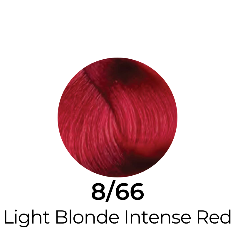 Light Blonde Intense Red hair color swatch 8/66 for vibrant salon-style dye results