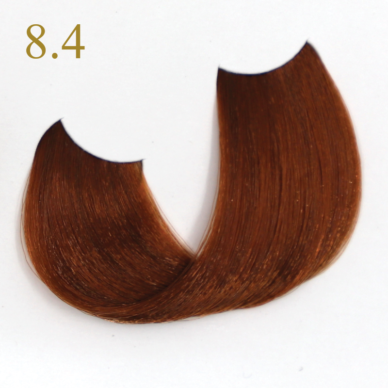 Hair color swatch 8.4, warm medium brown tone for beauty styling