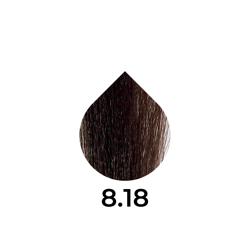 Dark brown hair dye swatch 8.18 for professional salon coloring