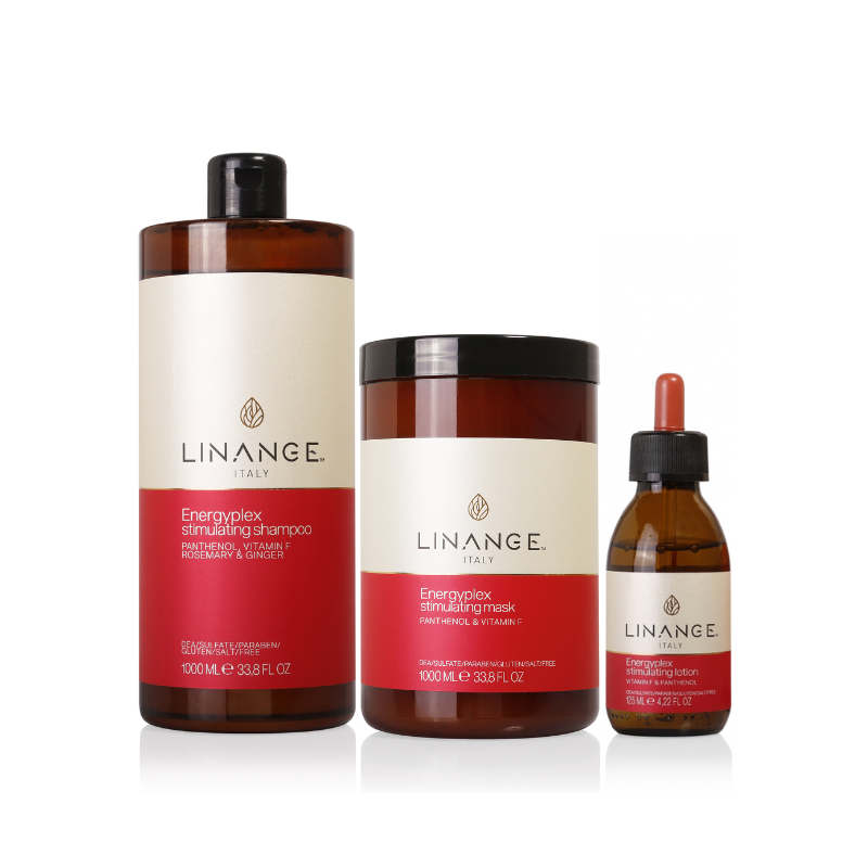Linange Italy Energyplex hair care set: shampoo, mask & lotion with panthenol & vitamin F
