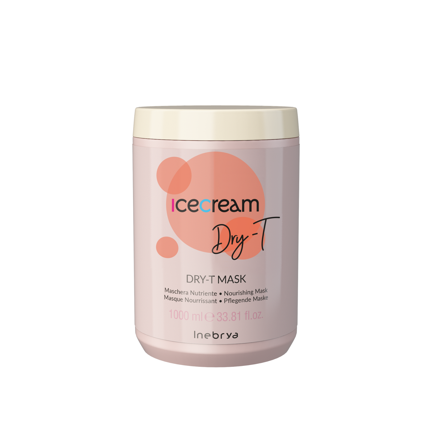 Icecream Dry-T Nourishing Hair Mask 1000ml for dry hair care, pink jar with peach design