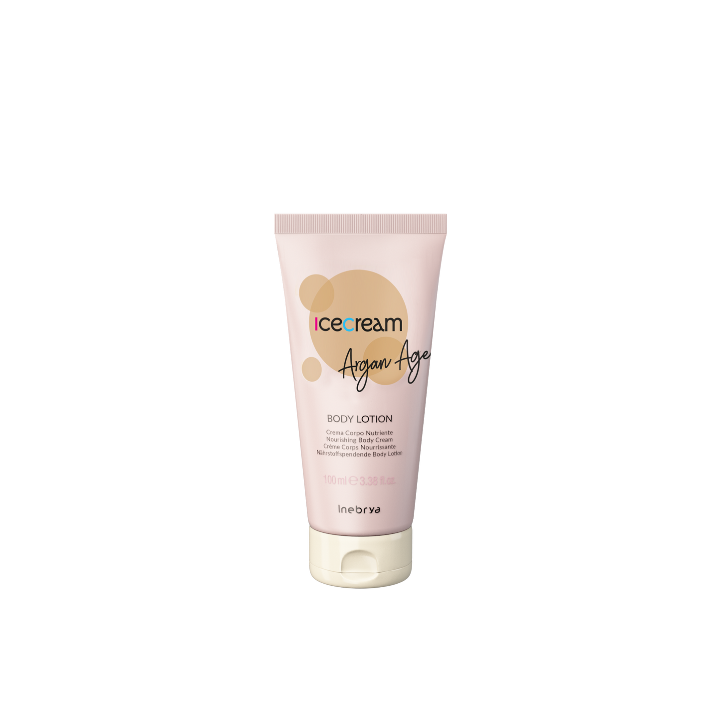 Icecream Argan Age nourishing body lotion in pink tube, 100ml, for moisturized skin care