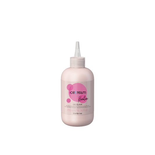 Icecream Keratin Oil Elixir 200ml for hair repair and shine, pink bottle with dropper cap