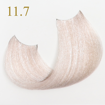 11.7 ultra light ash blonde hair swatch, shimmering tone for salon color