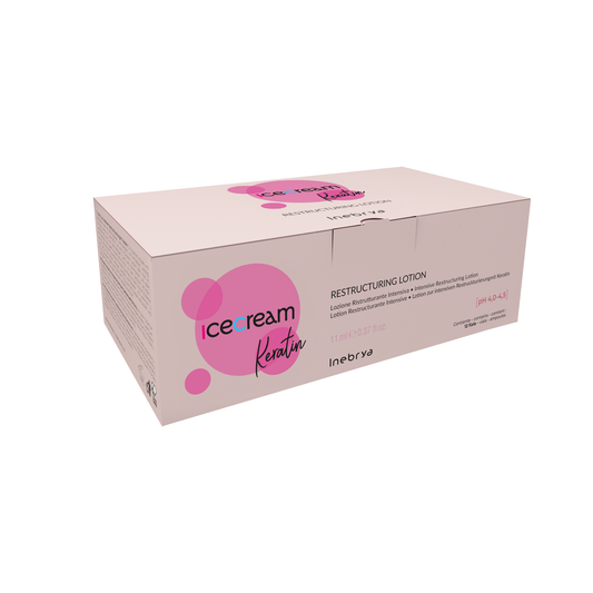 Icecream Keratin Restructuring Lotion box with pink design, 12 vials for intensive hair repair