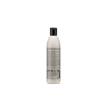 Argan and keratin regenerating shampoo bottle with multilingual label and black cap