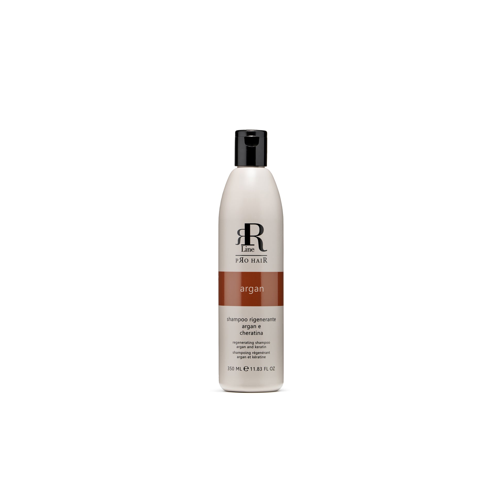 Regenerating shampoo with argan and keratin for hair repair, 350ml bottle