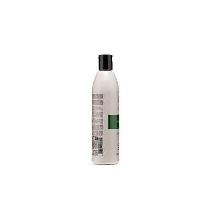 White bottle of nourishing macadamia shampoo with black cap, 350ml, for healthy hair care