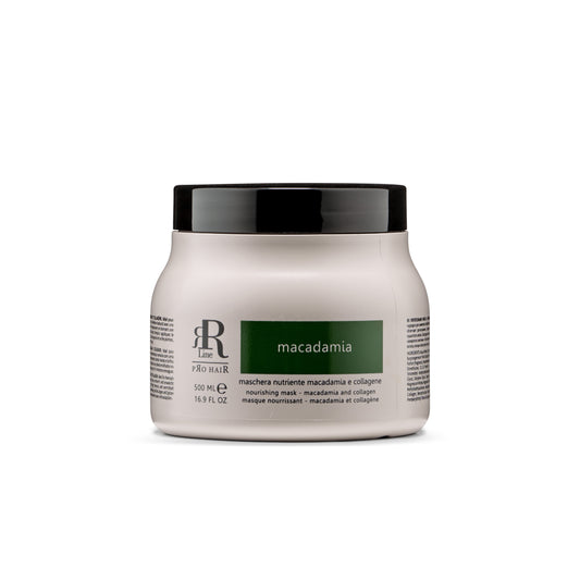 Macadamia and collagen nourishing hair mask in 500ml jar with sleek design