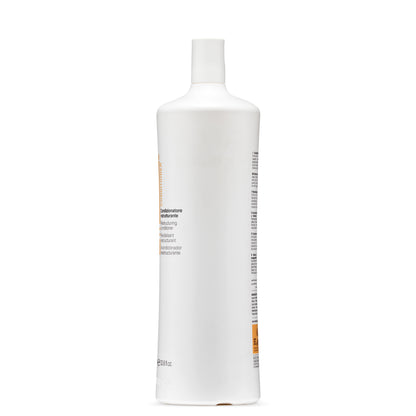 White bottle of restructuring conditioner for hair care, 33.8 fl.oz., multi-language label