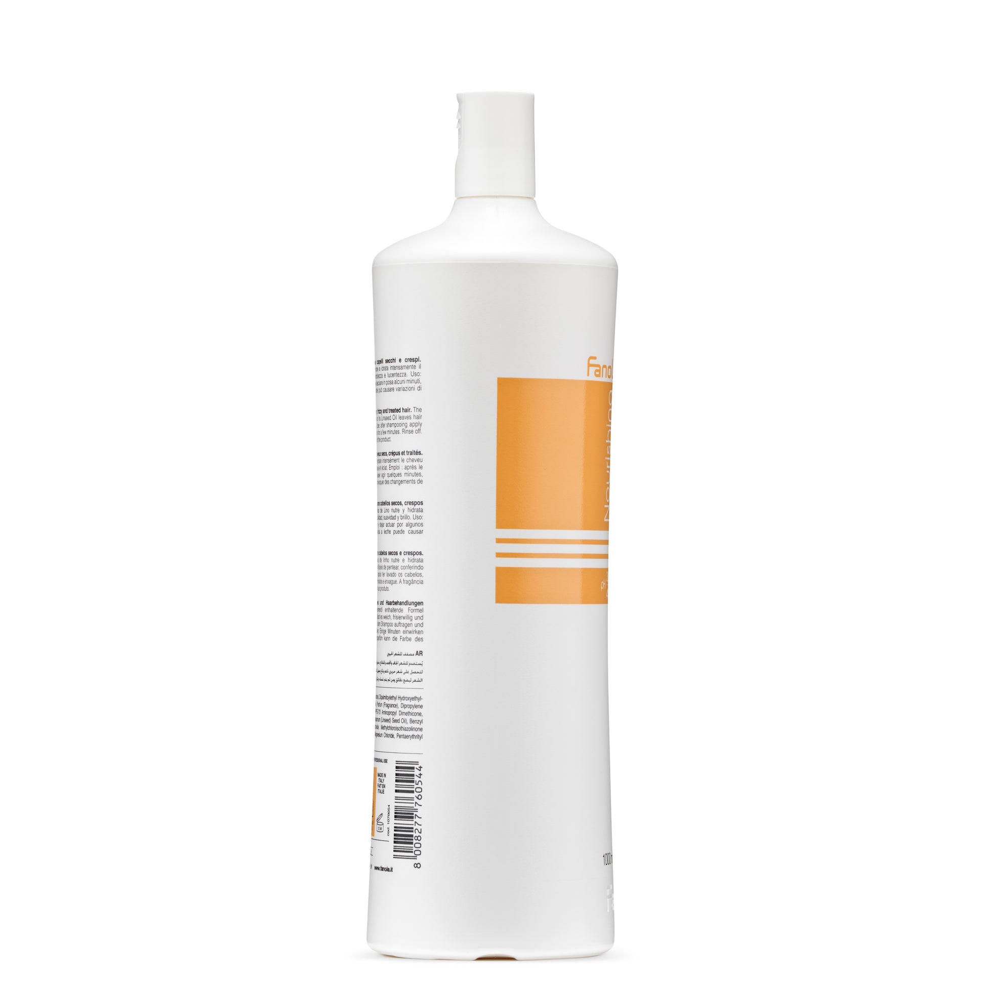 White bottle of Fanola Nourishing hair treatment with orange label, for dry and treated hair care