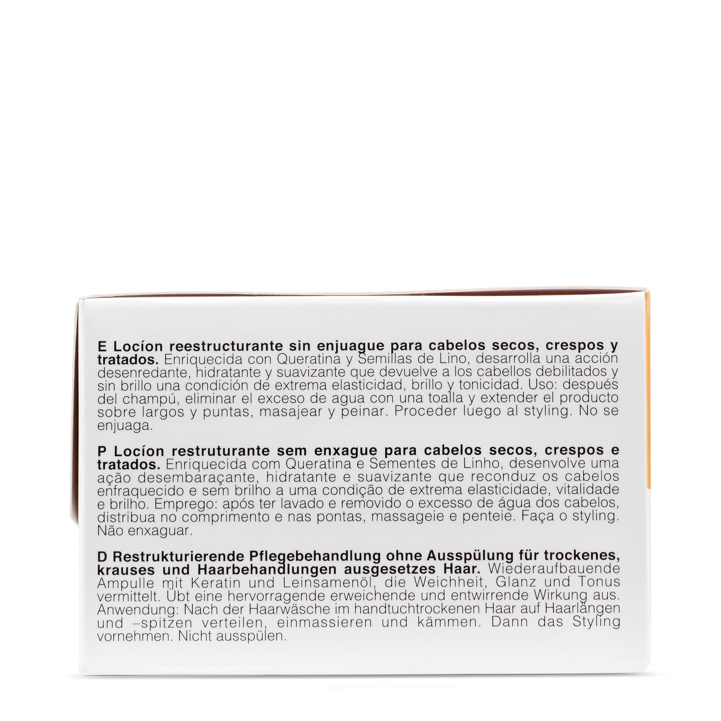 Hair treatment box with multilingual instructions for dry, curly, treated hair care