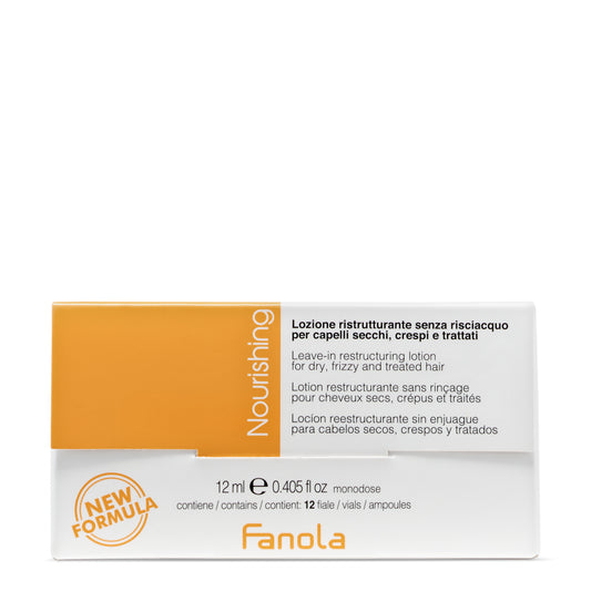 Fanola Nourishing leave-in restructuring lotion for dry, frizzy, treated hair, 12 vials, new formula