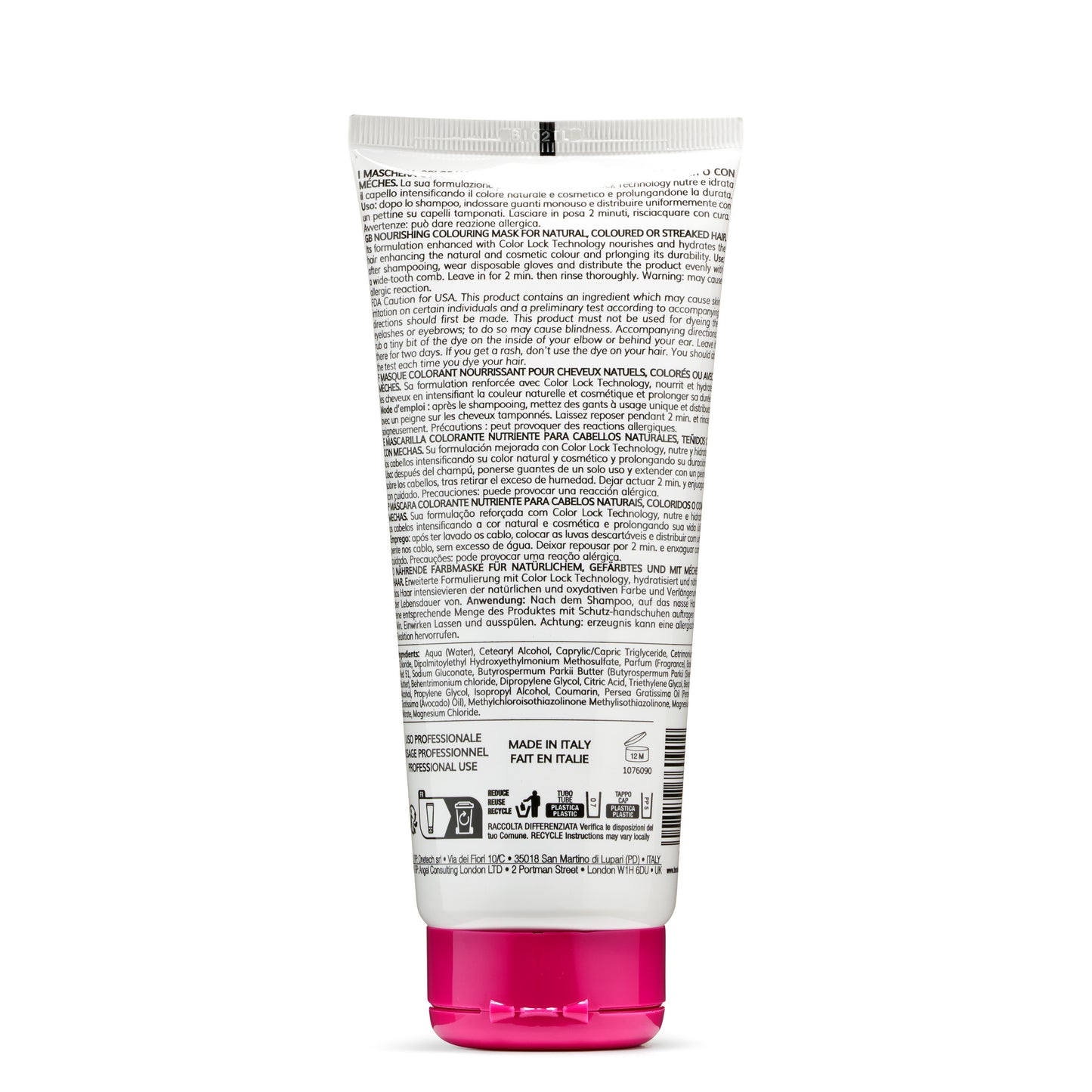 Nourishing hair color mask for natural, colored, or streaked hair with Color Lock Technology, made in Italy
