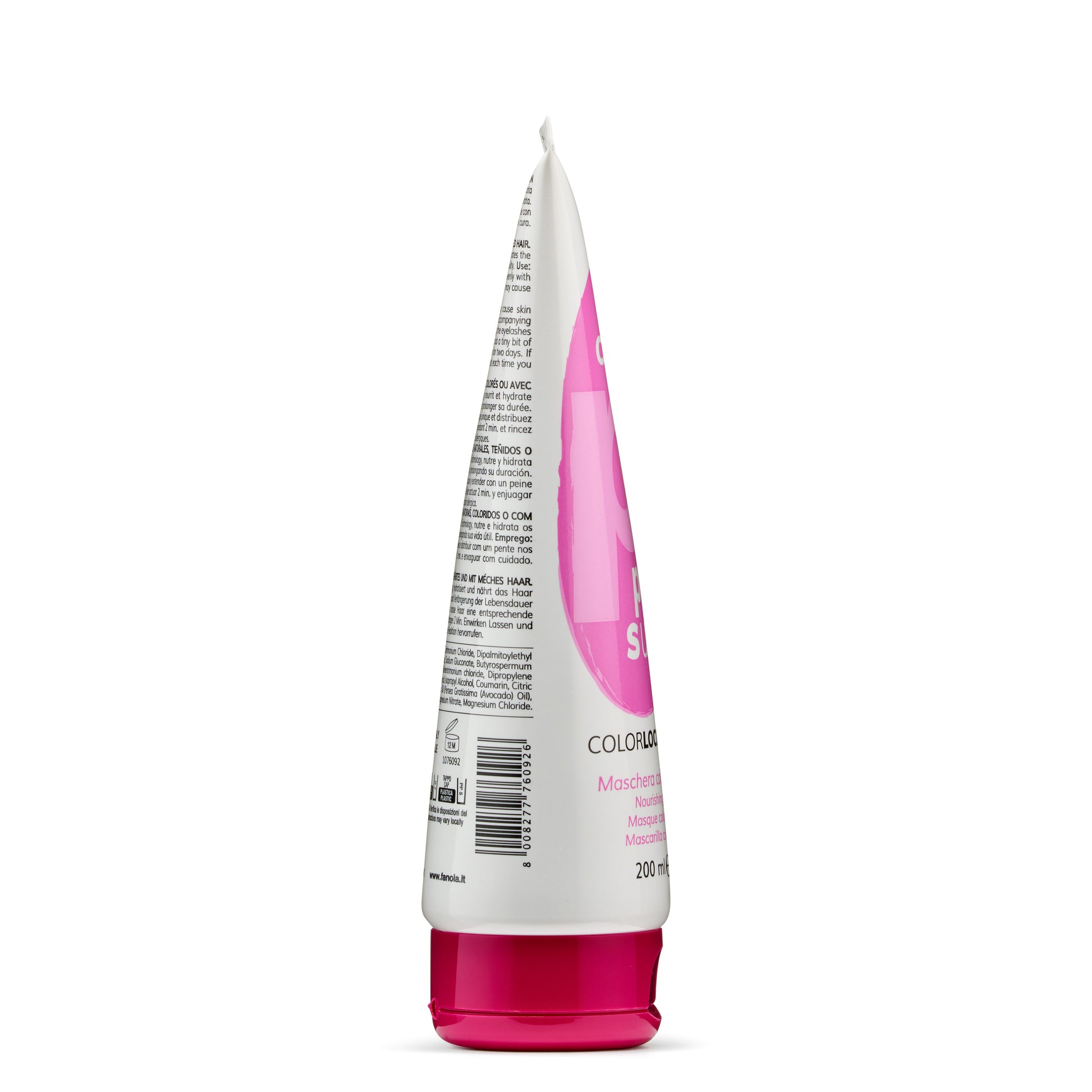 Pink and white tube of Colorlock nourishing hair mask for colored hair, 200ml