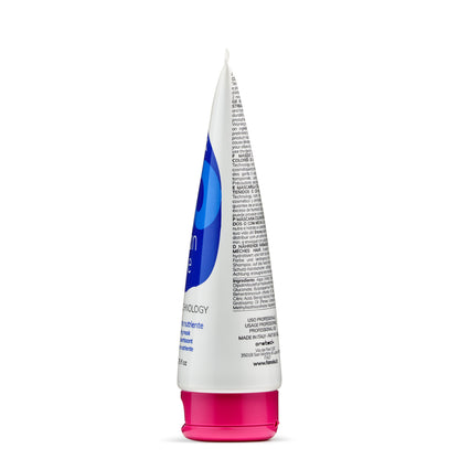 White tube with blue design and pink cap, professional hair color mask made in Italy