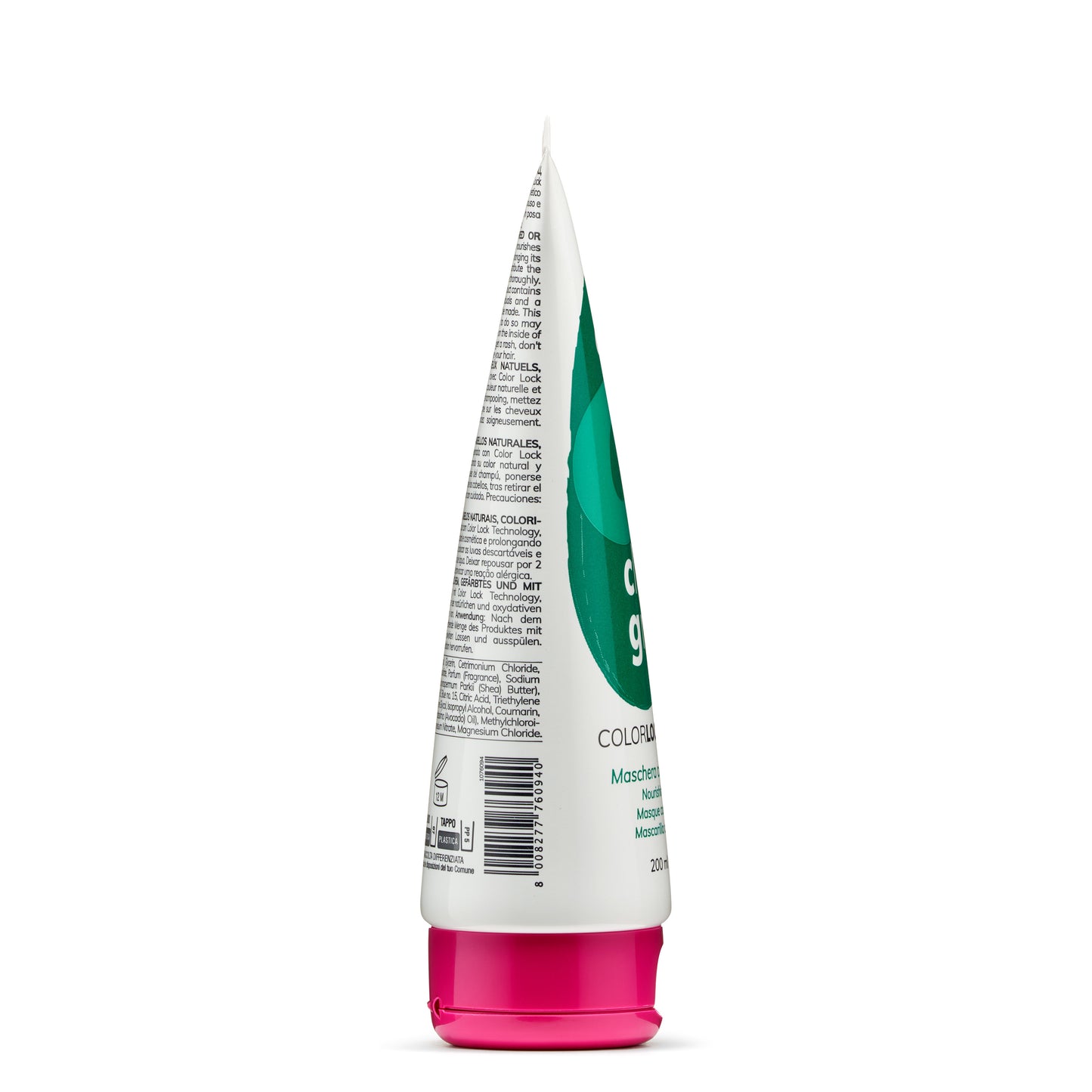 Color Lock hair mask for natural or colored hair, 200ml tube with pink cap and green label