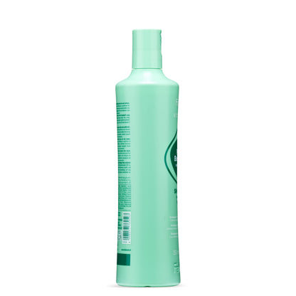 Mint green bottle of purifying shampoo for oily hair and dandruff, 350ml, with multilingual label