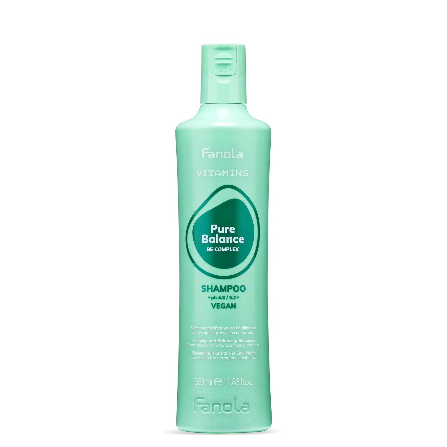 Fanola Pure Balance Shampoo for greasy hair and dandruff, vegan formula, 350ml