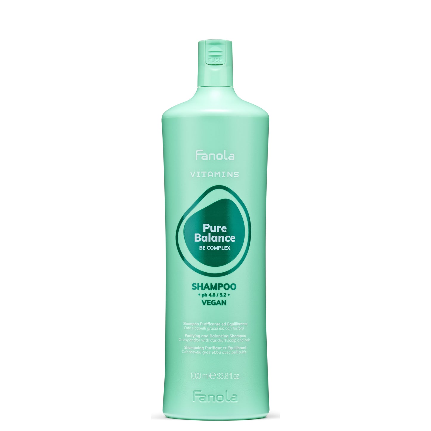 Fanola Pure Balance Shampoo for greasy scalp & dandruff, vegan, pH balanced, 1000ml