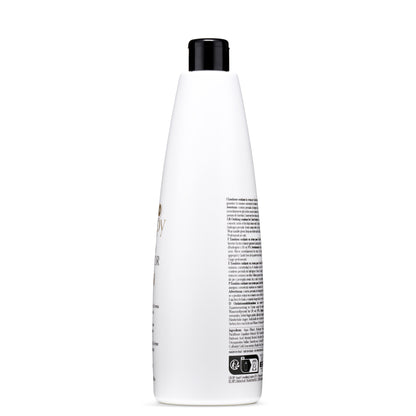 White bottle of hair color oxidizing emulsion with black cap, professional use, made in Italy