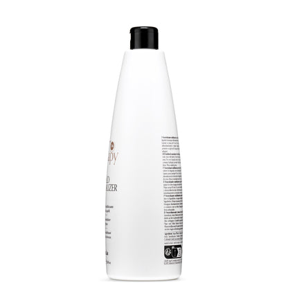 White bottle of 24k gold hair neutralizer with black cap, labeled for all hair types, made in Italy