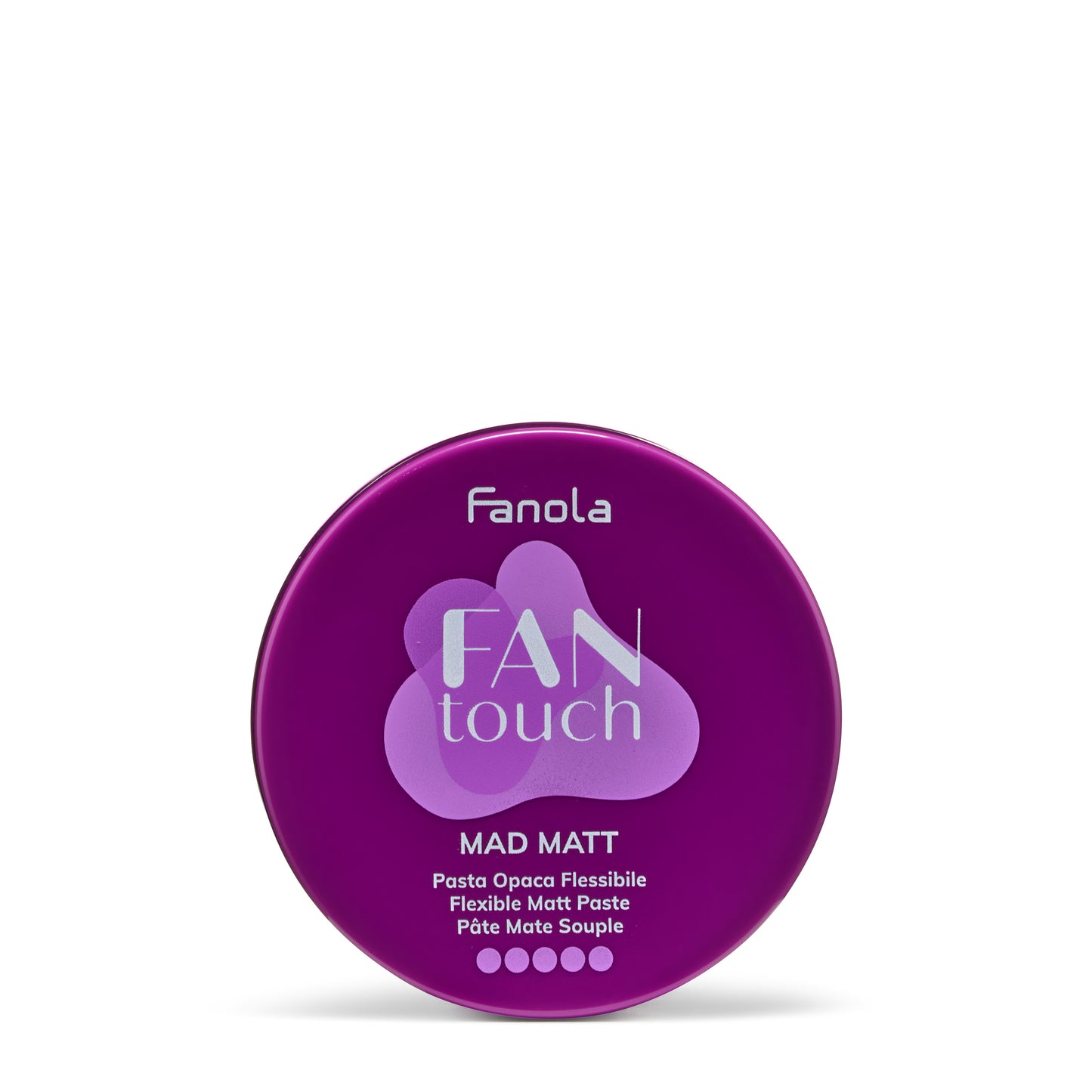 Fanola Fan Touch Mad Matt flexible matte hair paste in purple tin, professional styling product