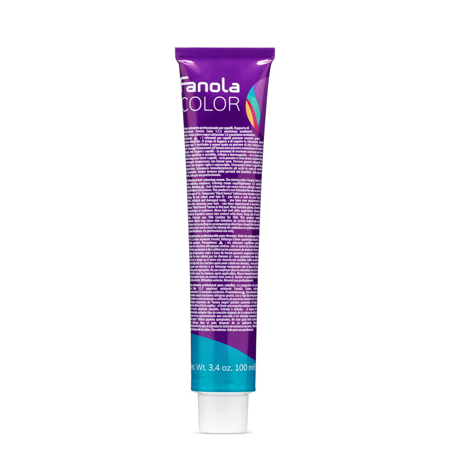 Fanola Color professional hair dye cream tube, 100ml, purple packaging for salon use