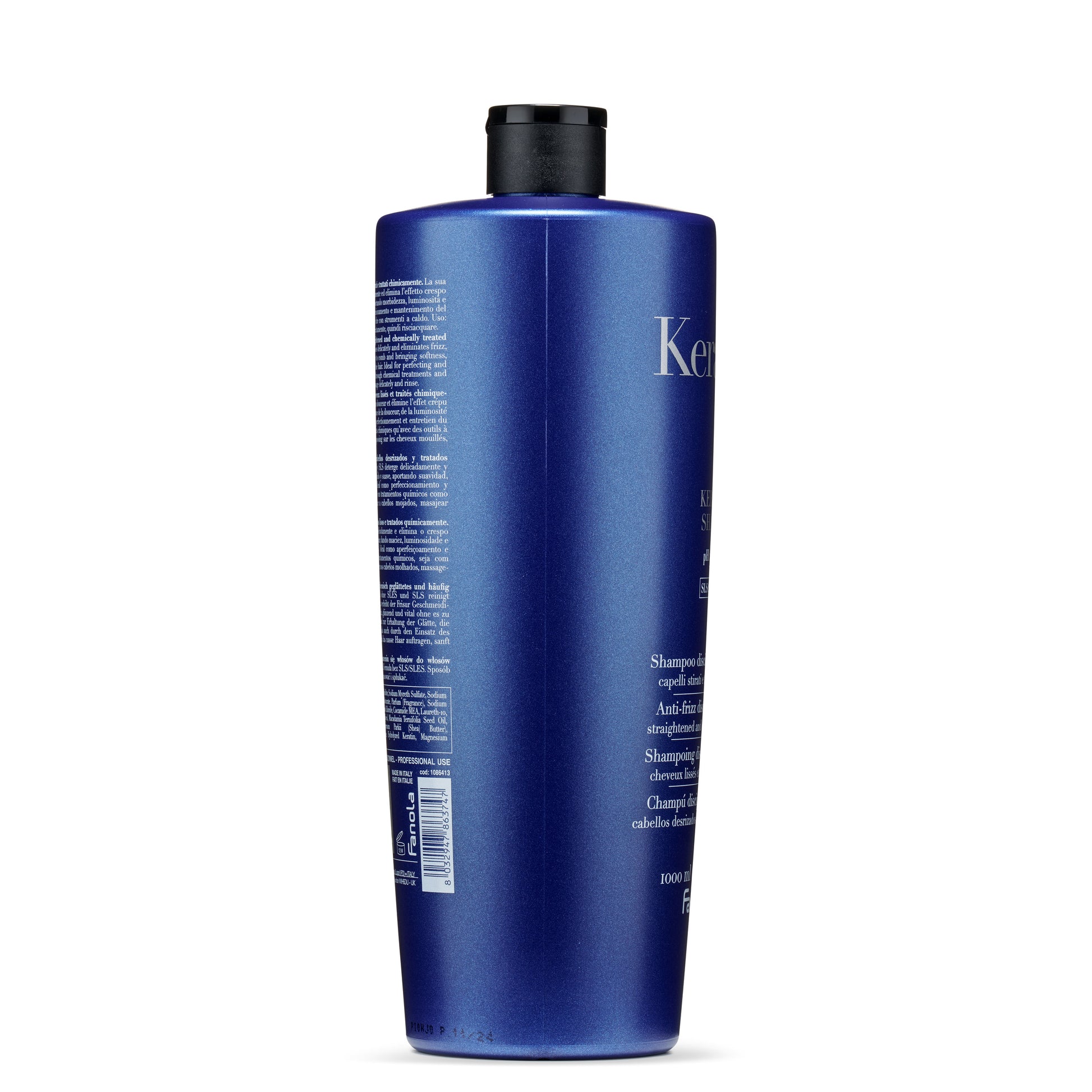 Blue 1000ml anti-frizz shampoo for straightened hair, professional use, made in Italy