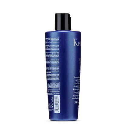Kerastase anti-frizz shampoo for straightened hair, 300ml, blue bottle with black cap, made in Italy