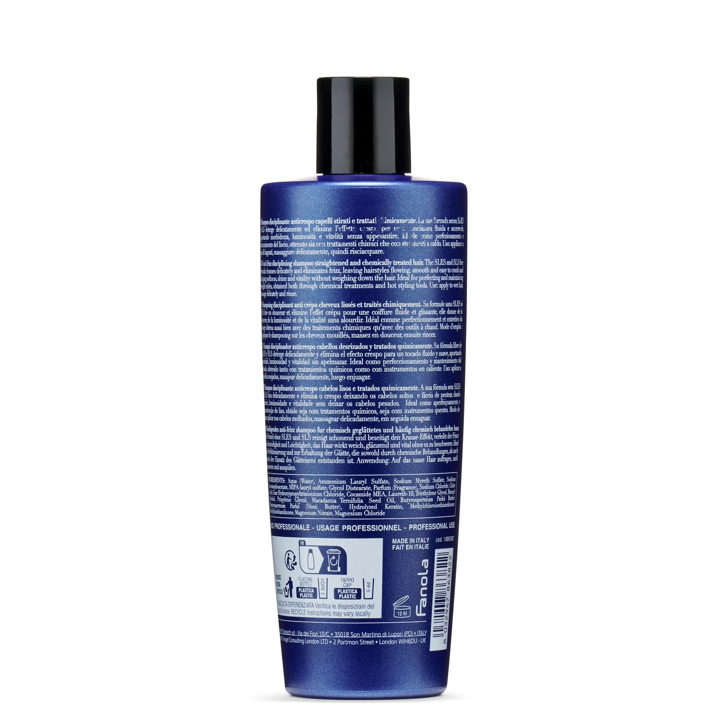 Fanola anti-frizz shampoo for straightened & chemically treated hair, SLES-free formula, made in Italy