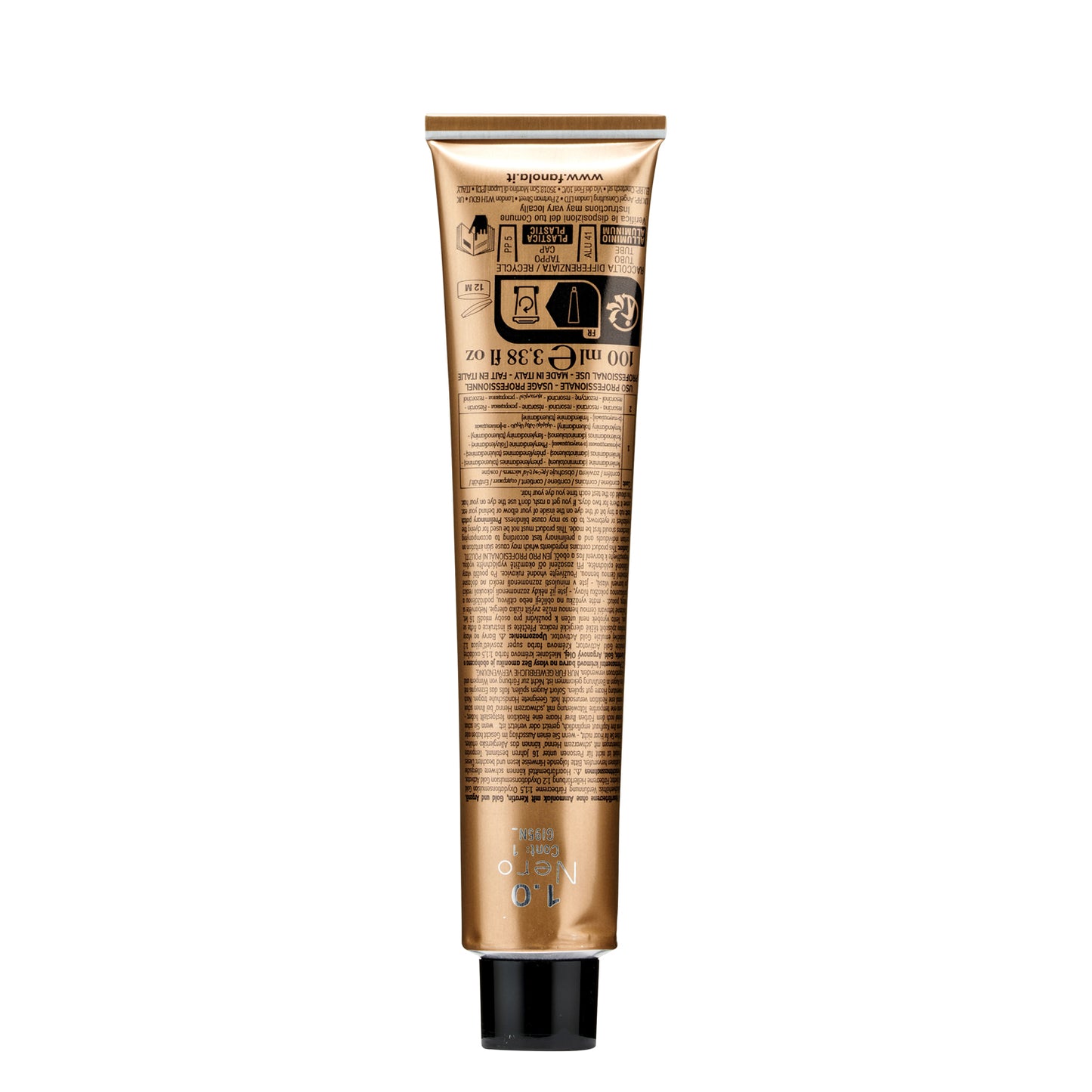 Fanola hair dye tube, 100ml professional color, Nero 1.0 black shade, made in Italy