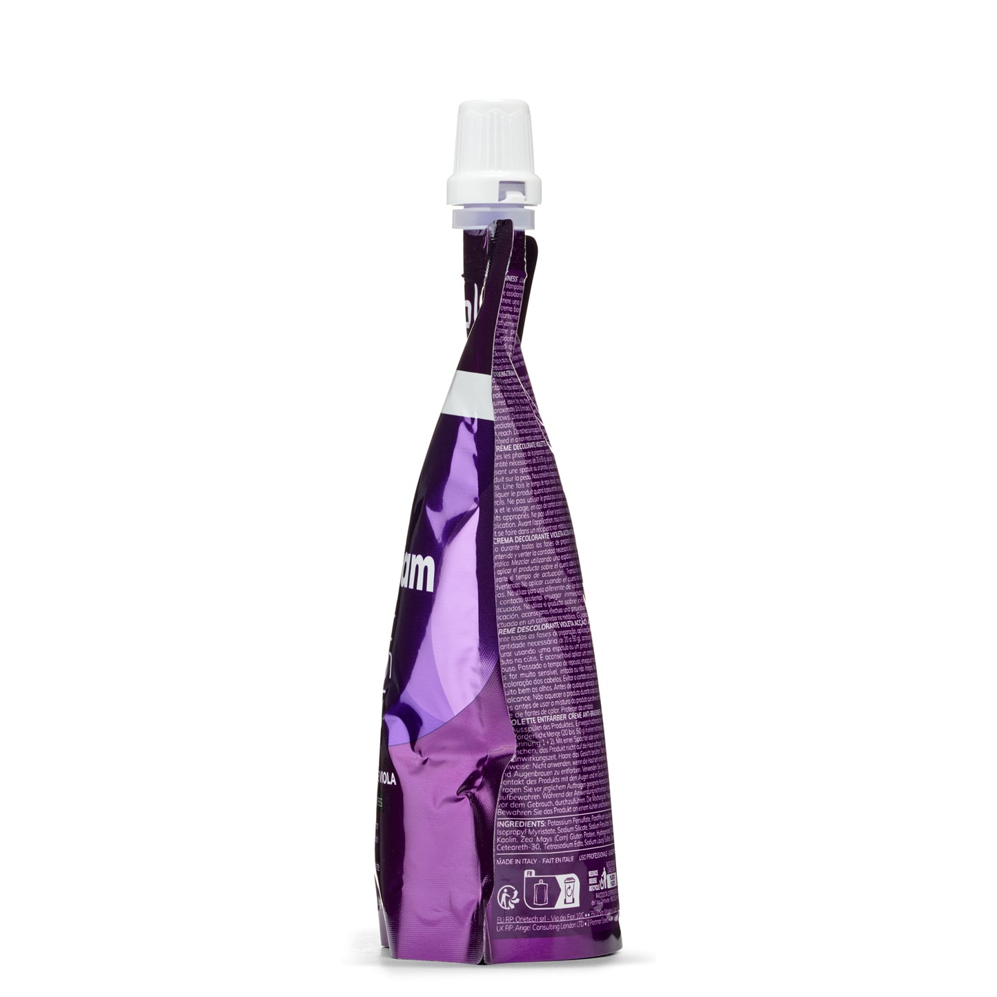 Purple hair color cream tube with white cap, professional beauty product for vibrant violet tones