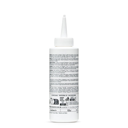 Professional hair bleach bottle with multi-language label, hydrogen peroxide, made in Italy