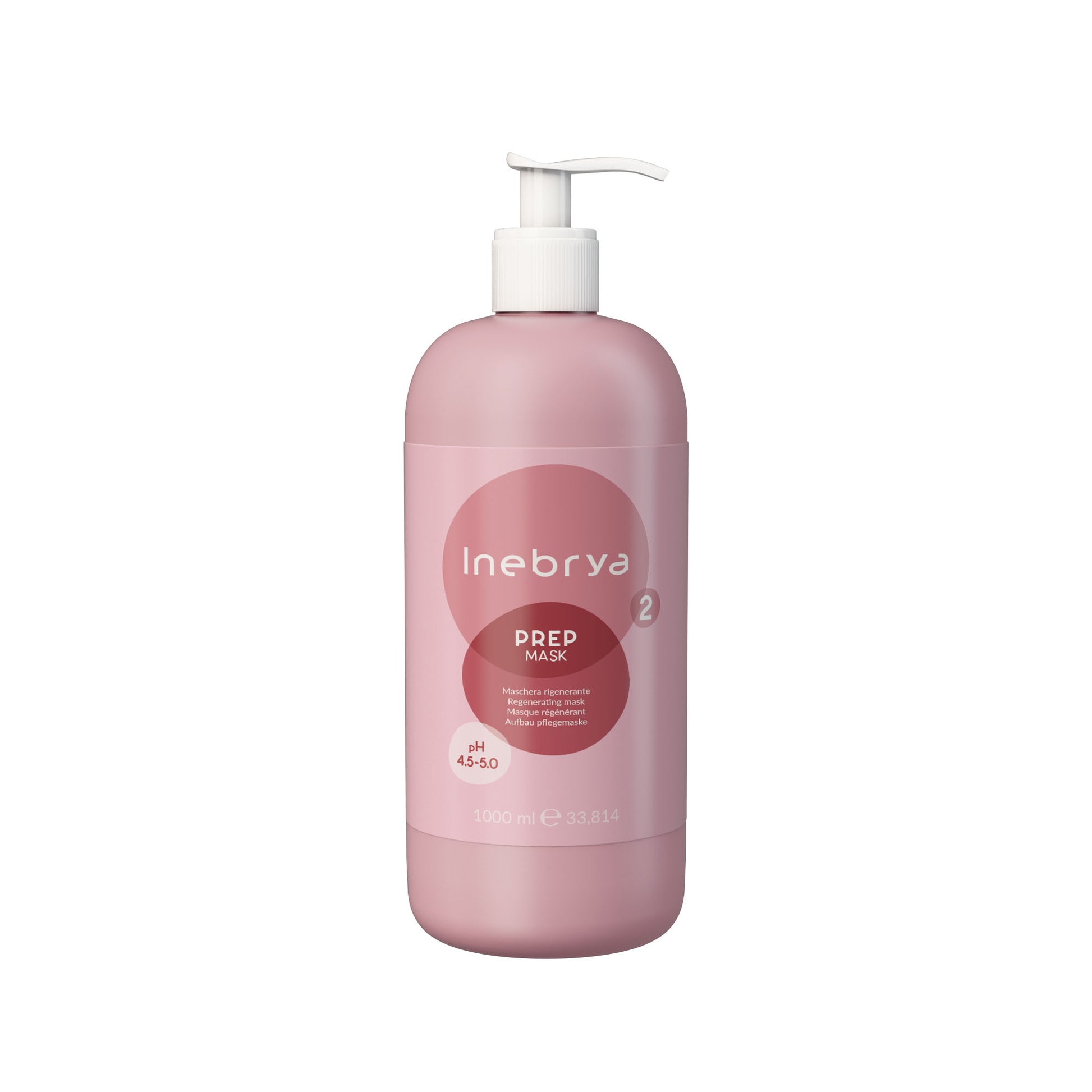 Inebrya Prep Mask 1000ml regenerating hair treatment with pH 4.5-5.0 in pink bottle with pump