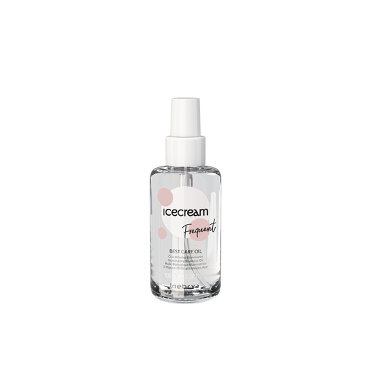 Icecream Frequent Best Care Oil, 100ml illuminating bi-phasic hair oil in clear spray bottle