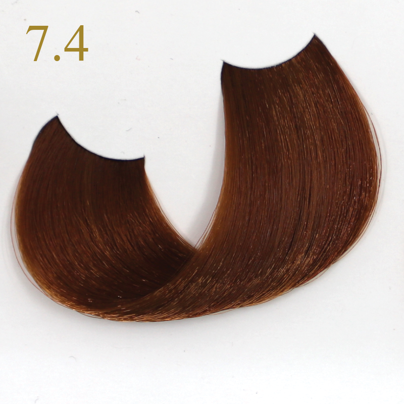 Rich brown hair swatch shade 7.4, smooth texture for beauty color selection