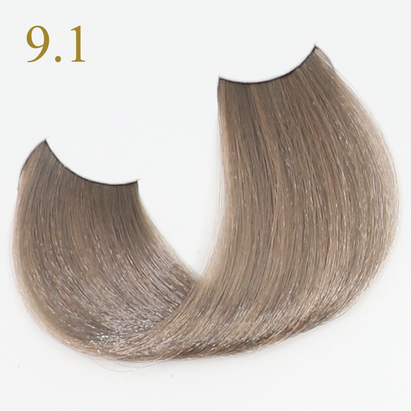 Light ash blonde hair swatch 9.1 for salon color matching and beauty styling