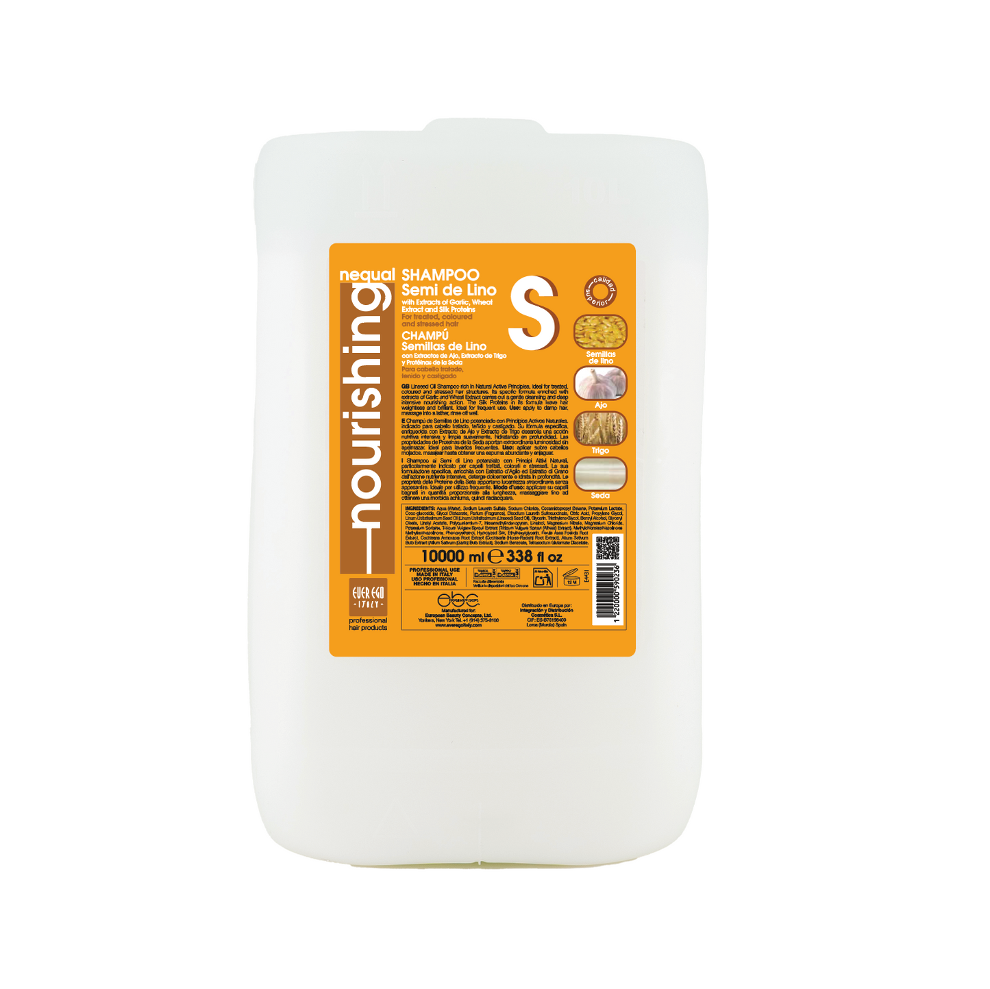 Nourishing Linseed Oil Shampoo with Garlic & Wheat Extract for Treated Hair, 10L Professional Size