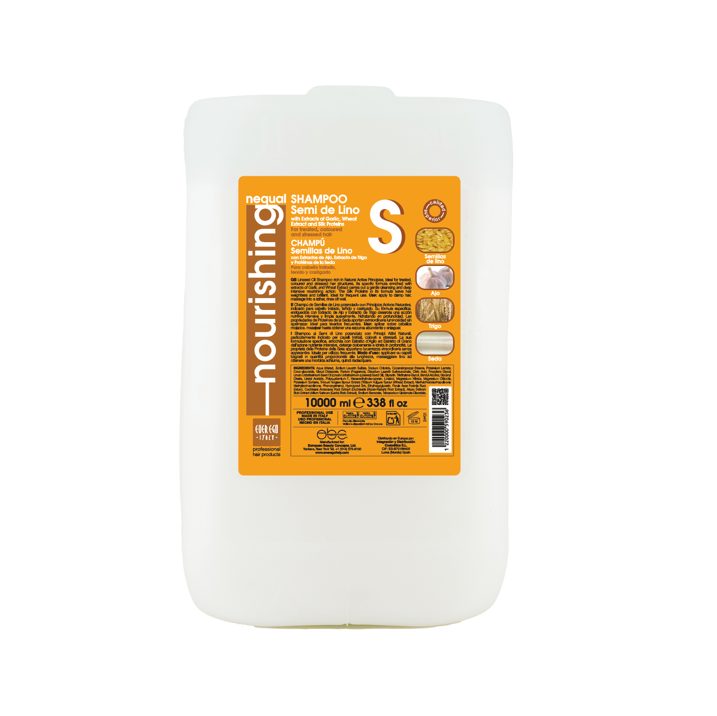 Nourishing Linseed Oil Shampoo with Garlic & Wheat Extract for Treated Hair, 10L Professional Size