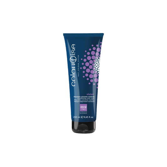 Violet conditioning color mask for hair, 250ml tube with purple dot design, professional hair care product