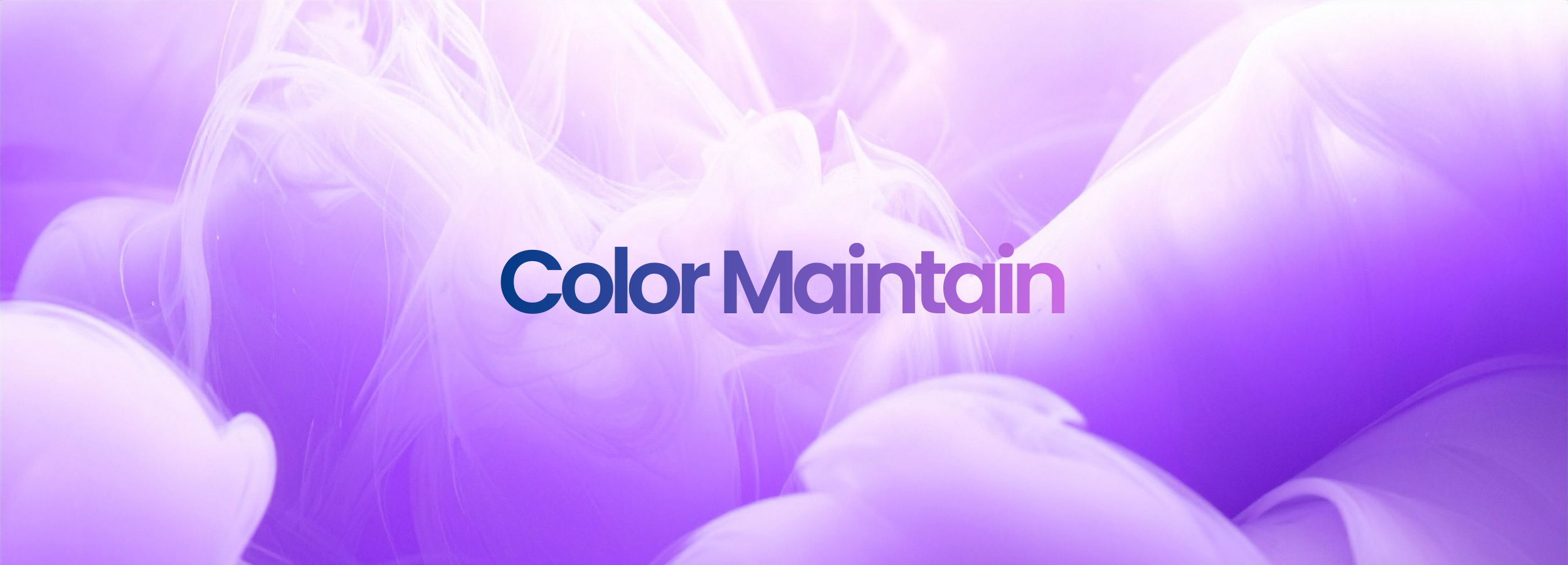 Color Maintain text on purple and white abstract background for hair color care