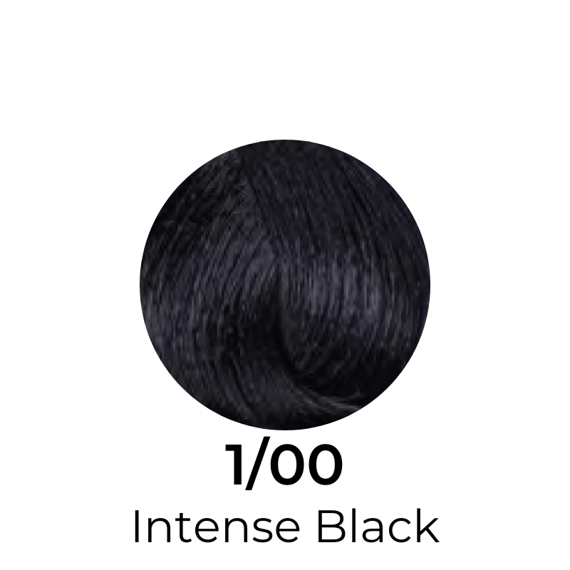 Intense Black hair dye swatch, deep jet black color for salon or home use