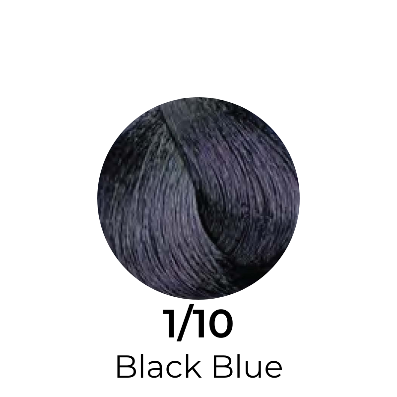 1/10 Black Blue hair color swatch, deep dark tone for salon or home use