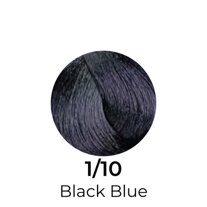 1/10 Black Blue hair color swatch, deep dark tone for salon or home use