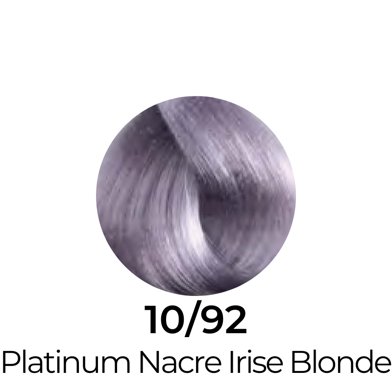 Platinum Nacre Iris Blonde hair color swatch 10/92 for salon or home use