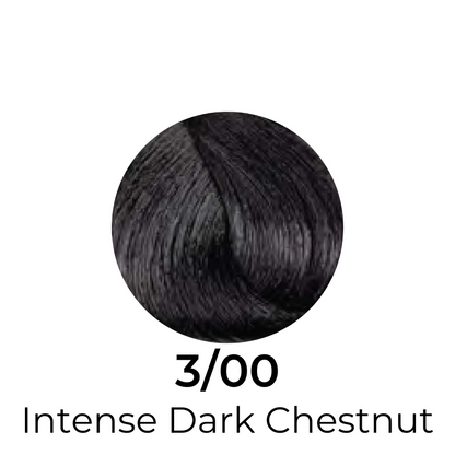 Intense Dark Chestnut hair color swatch 3/00 for salon beauty treatments